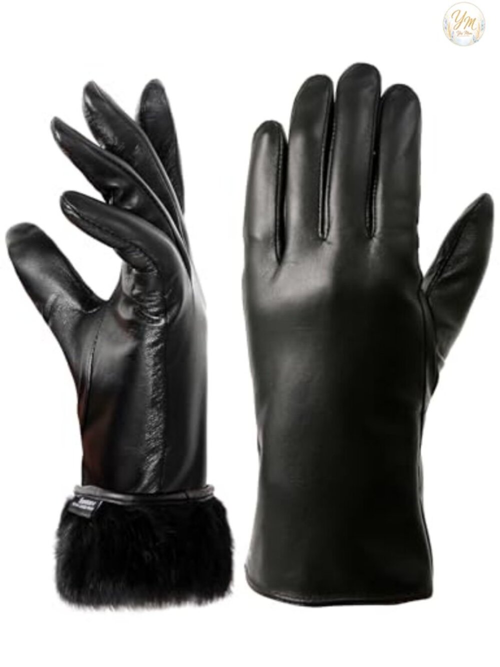 Rabbit Fur Lined Lambskin Leather Gloves Touchscreen Winter Warm